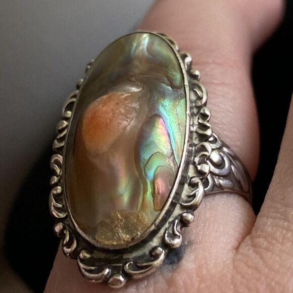 💛 Unique Vintage Sterling Silver Mother of Pearl Ring - Picture 5 of 9